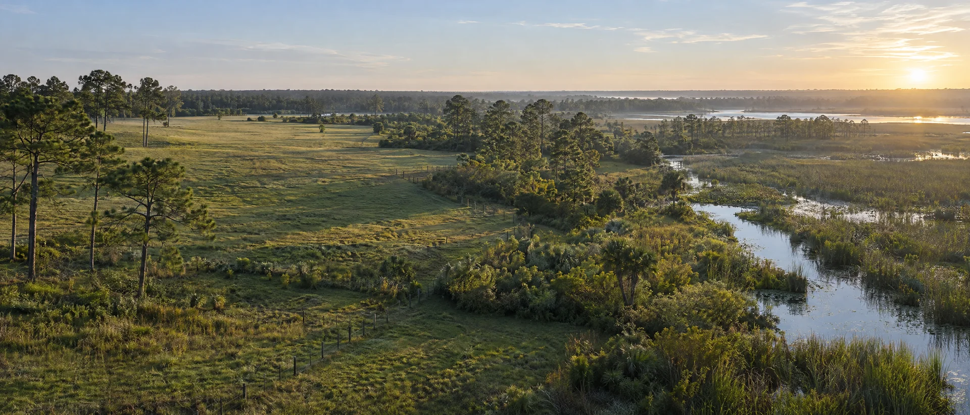 Florida pasture and wetland at sunrise